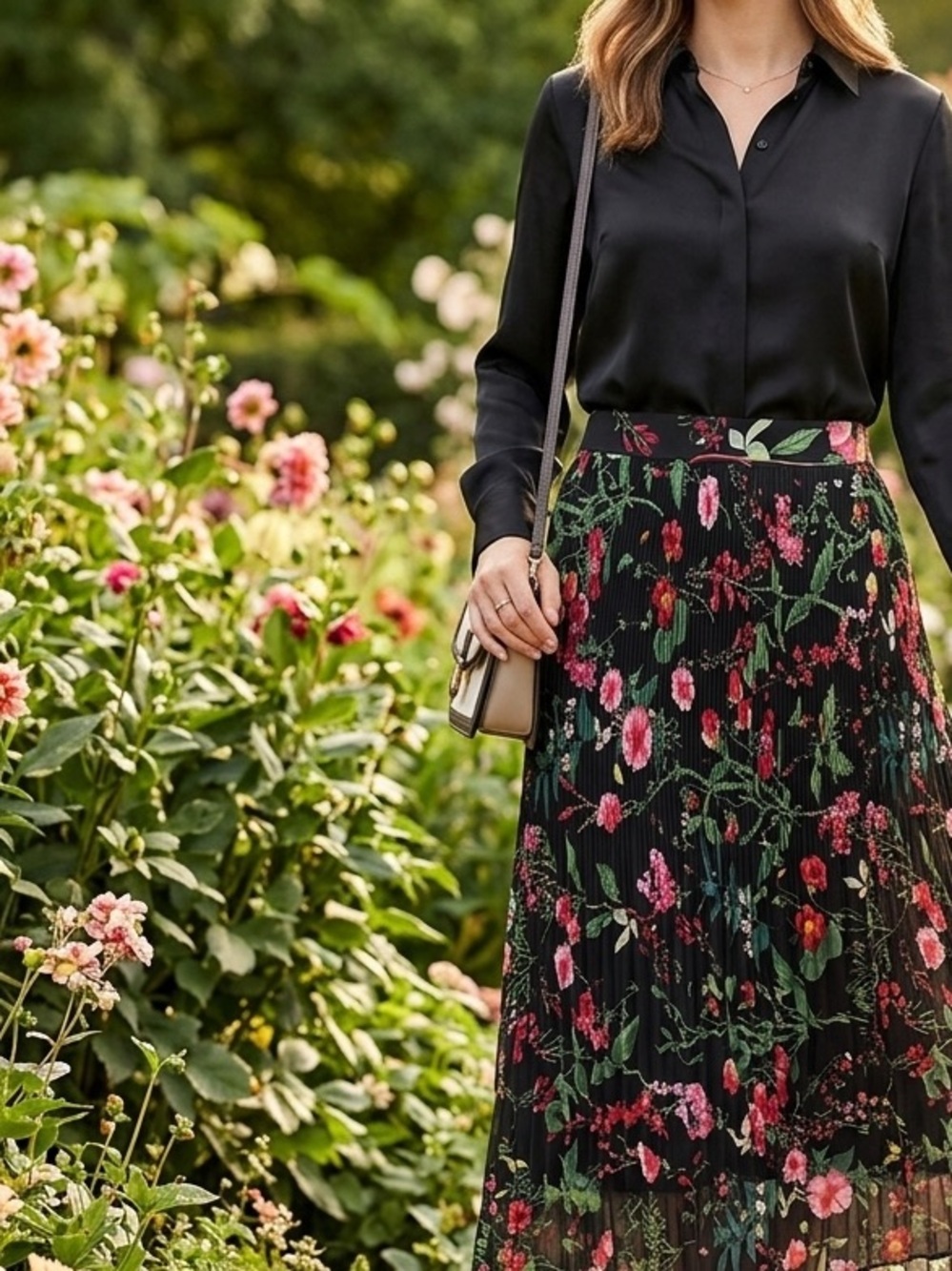 Floral Pleated Midi Skirt